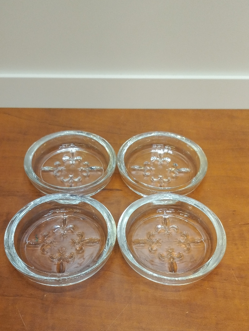Princess House Fluer-de-lis Coasters Set 4 Crystal Glass 3 3/4" Diameter